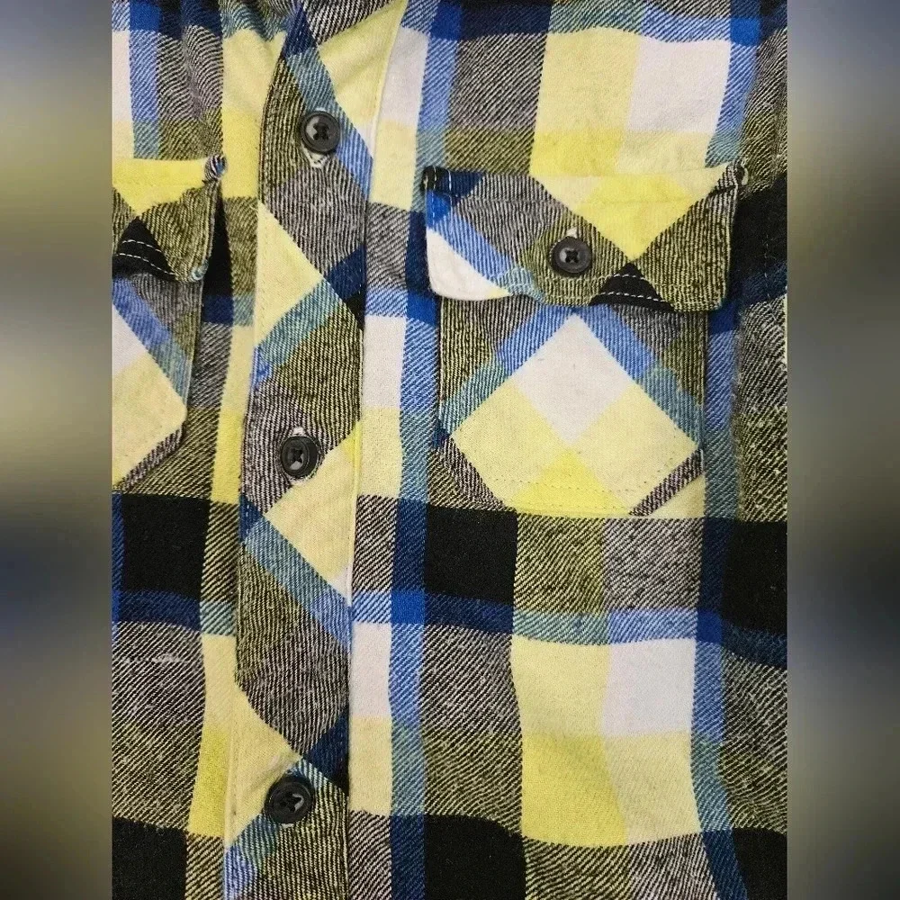 Gymboree Boys Plaid Flannel Shirt Yellow‎ Blue Black Long Sleeve Size 2T